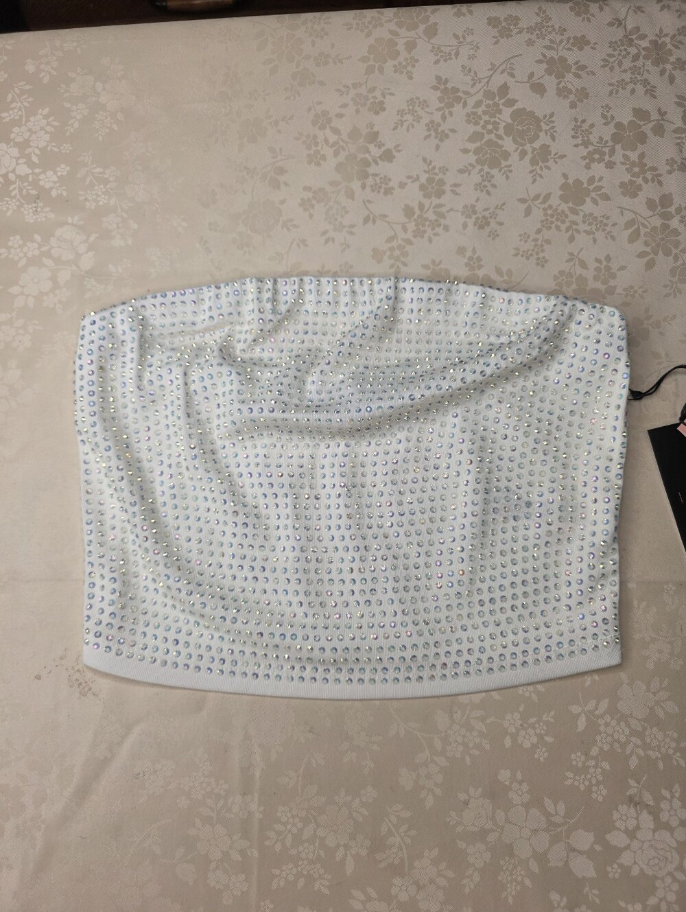 NWT Iris Los Angeles Rhinestone Tube Top White Small Iridescent Studded